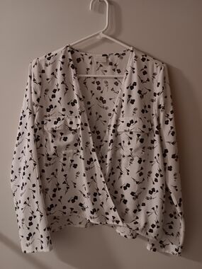 Women's White Floral Wrap Blouse